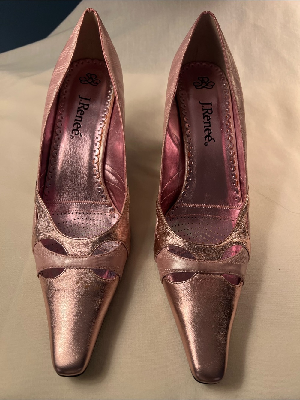 J.Renee Metallic Rose Gold Pointed-Toe Cutout Pumps Size 11